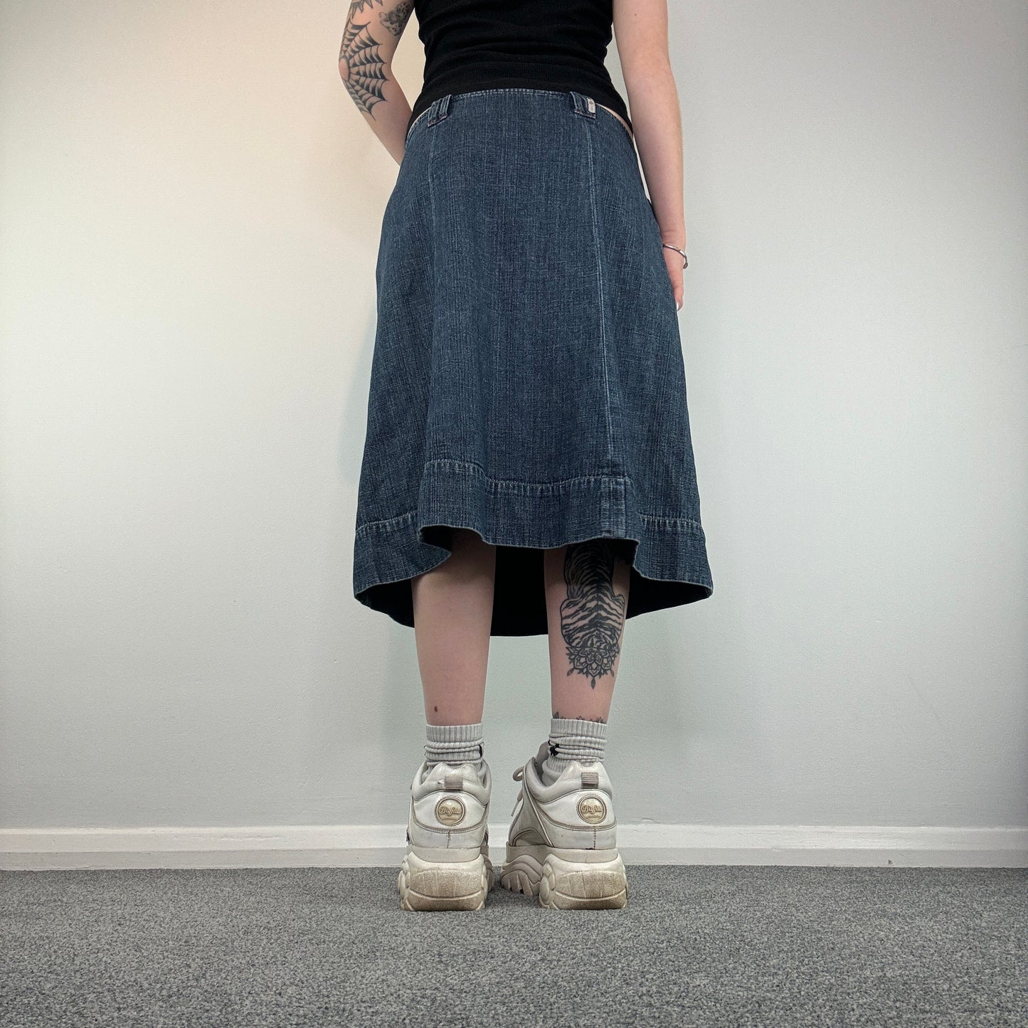 Y2K denim midi skirt