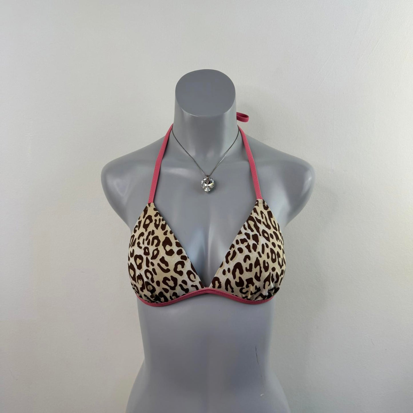 Y2K vintage leopard print halter neck bikini top ruched bust padded