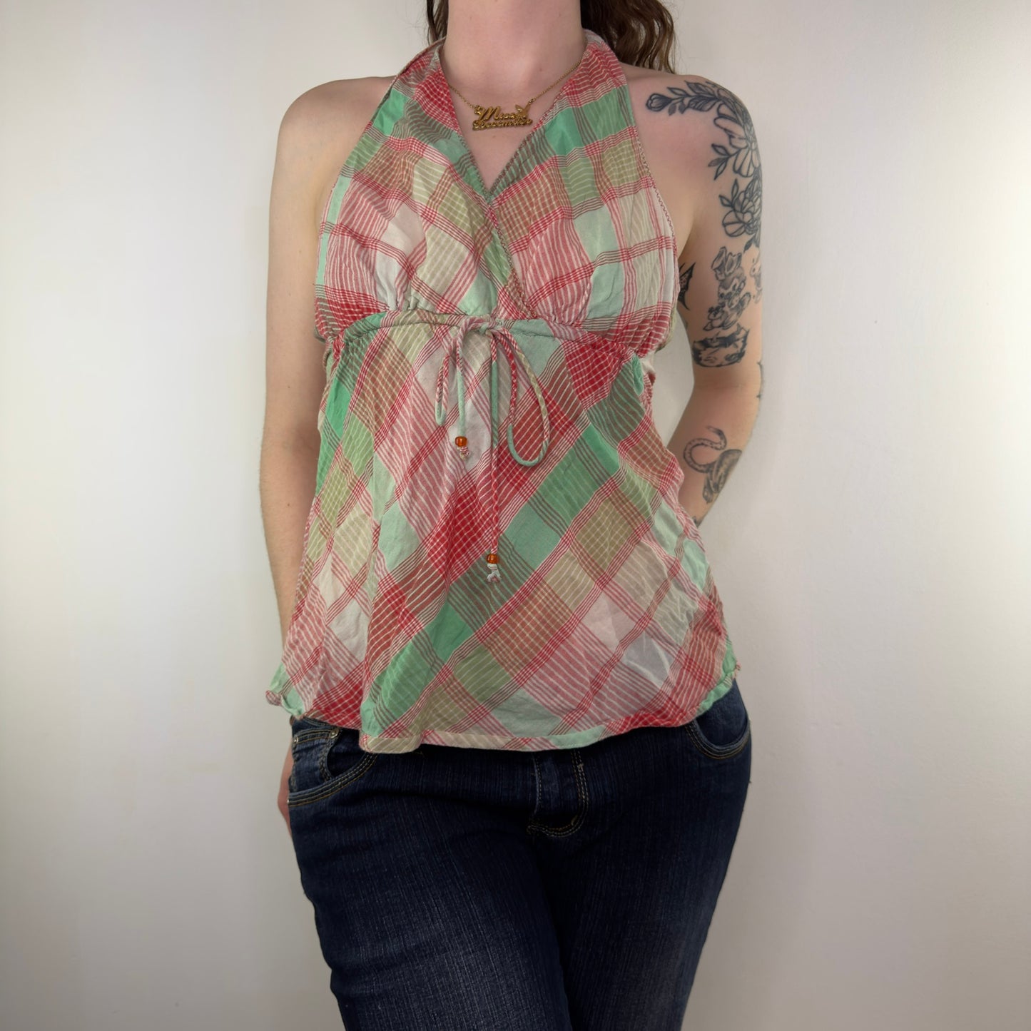 Y2K vintage tartan halter neck top