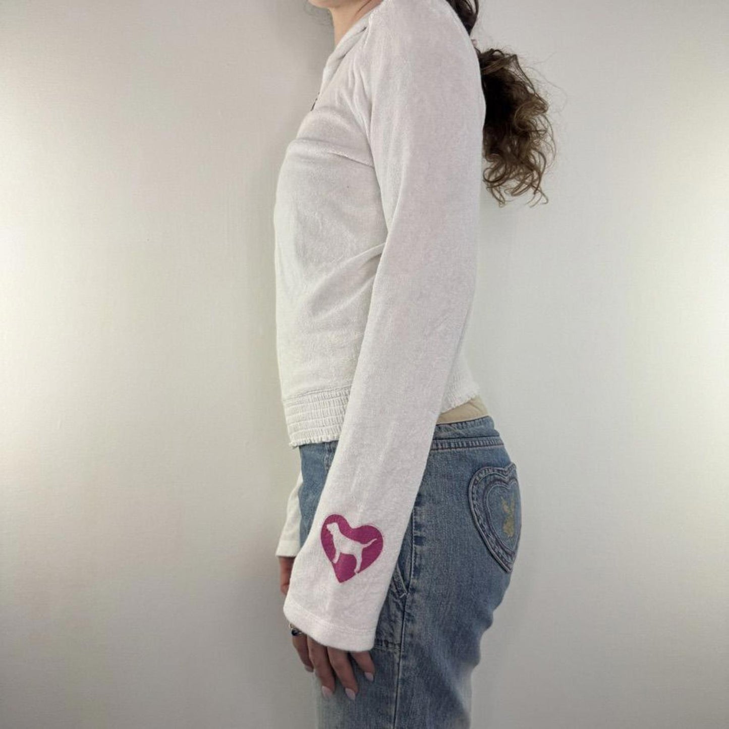 Y2K vintage Victoria’s Secret PINK towelling zip up hoodie flare sleeve