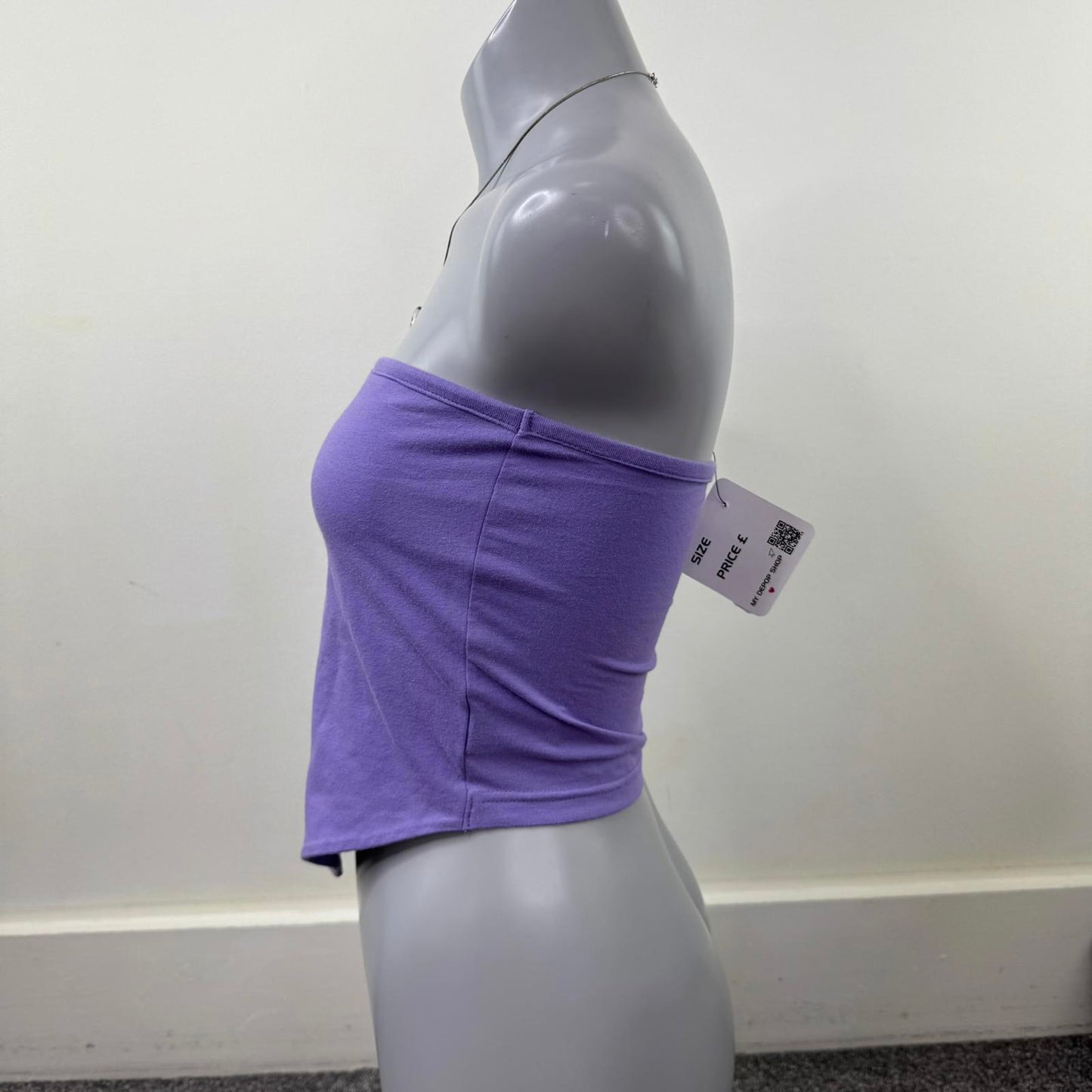 Y2K vintage Etam strapless top v hem stretchy boob tube lilac basic fitted