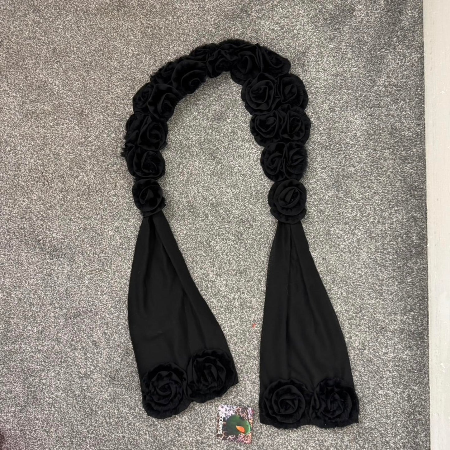 Y2K vintage 3D rose floral scarf pattern black