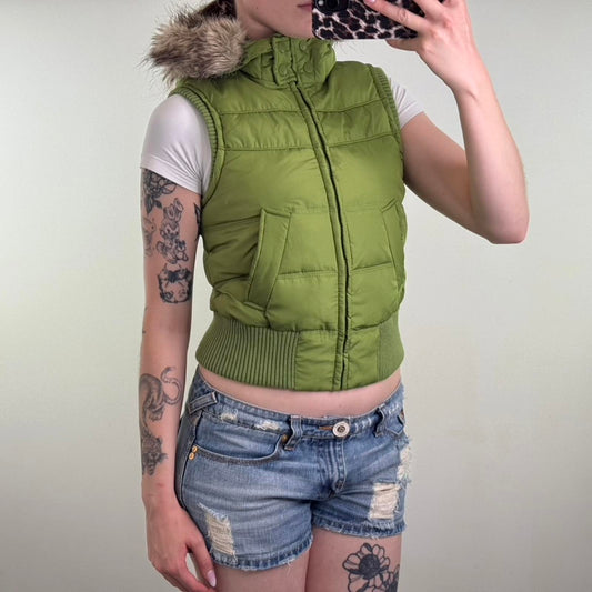 Y2K vintage Aeropostale gilet sleeveless jacket body warmer faux fur trim hood