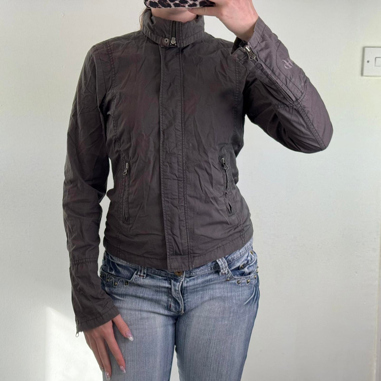 Y2K vintage Hooch lightweight zip up jacket cargo utility zippers high roll neck