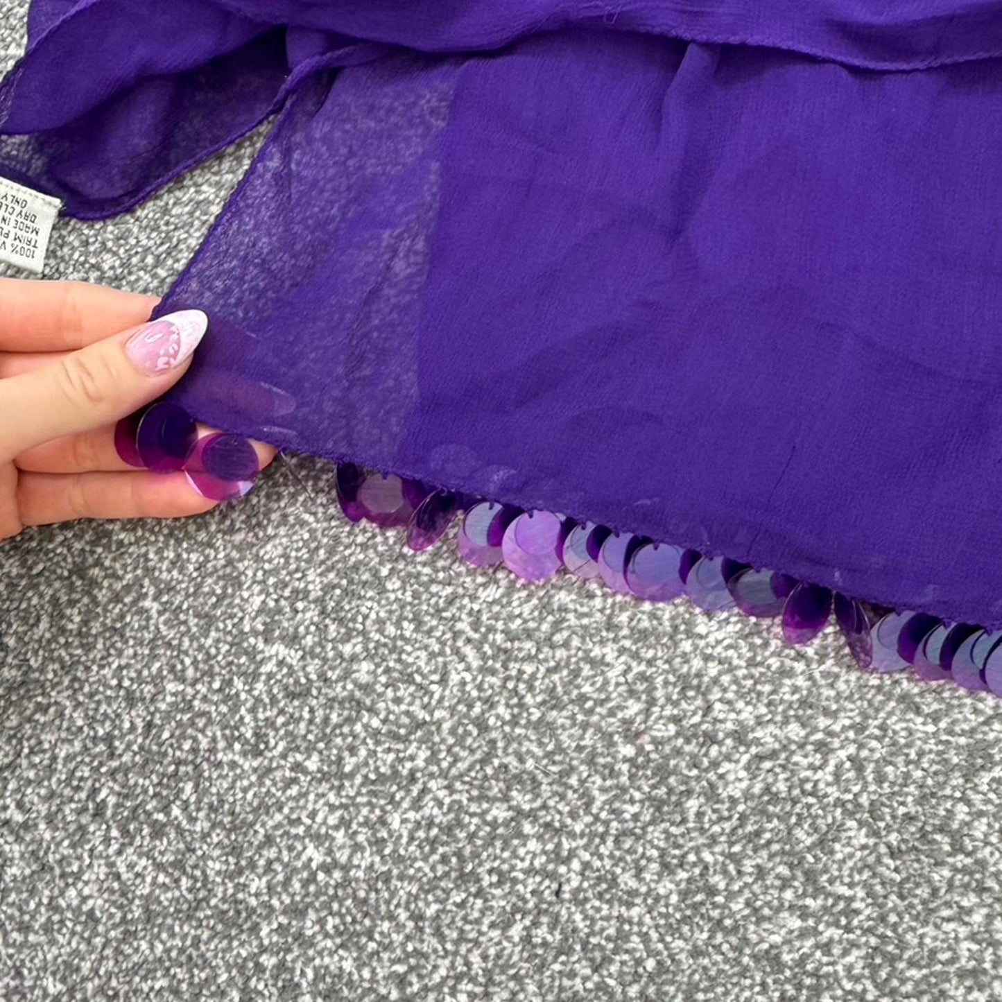 Y2K vintage sheer large scarf beaded sequin trim lightweight purple