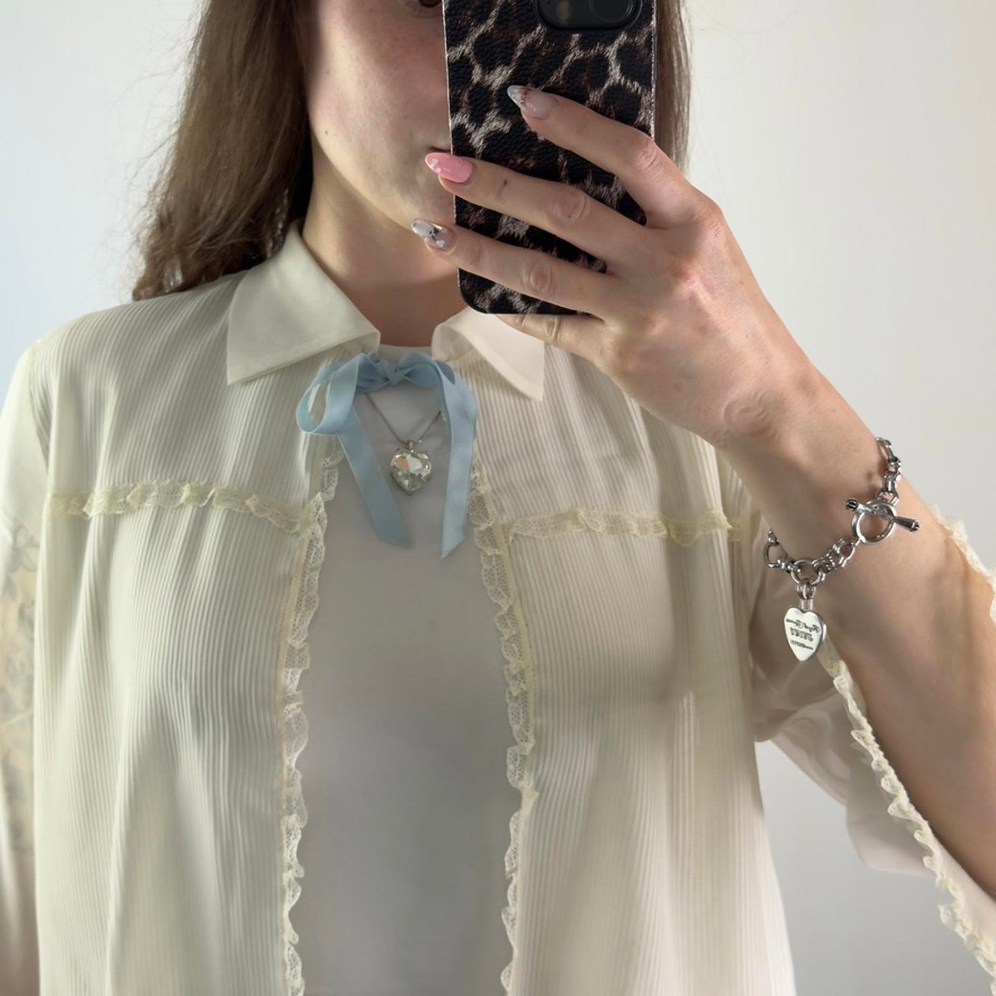 Y2K vintage lingerie bed night cardigan sheer frilly bow flare sleeve coquette