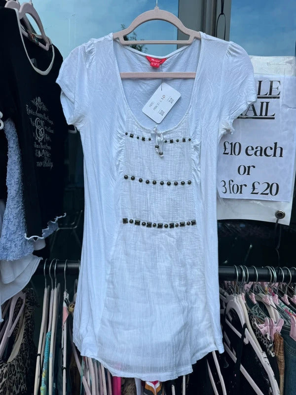 Y2K vintage studded embellished boho long short sleeve top