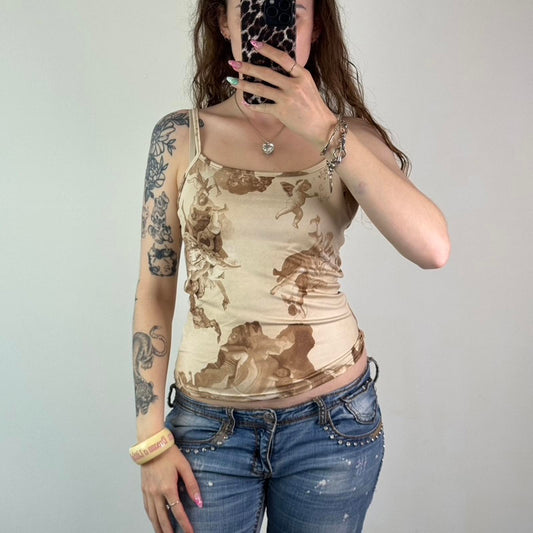 Y2K vintage cherub angels slinky cami top strappy fitted stretchy