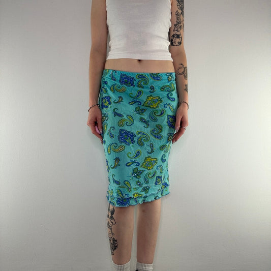 Y2K paisley lettuce hem mesh mini skirt