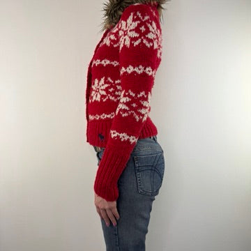 Y2K vintage Abercrombie & Fitch cardigan button up knit faux fur collar mcbling