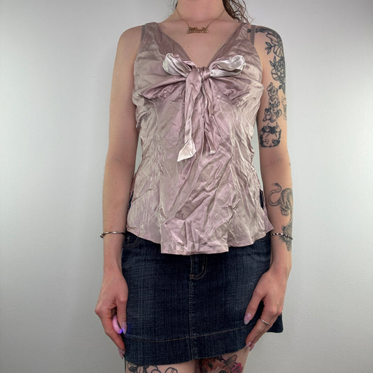 Y2K silk shiny bow tank top