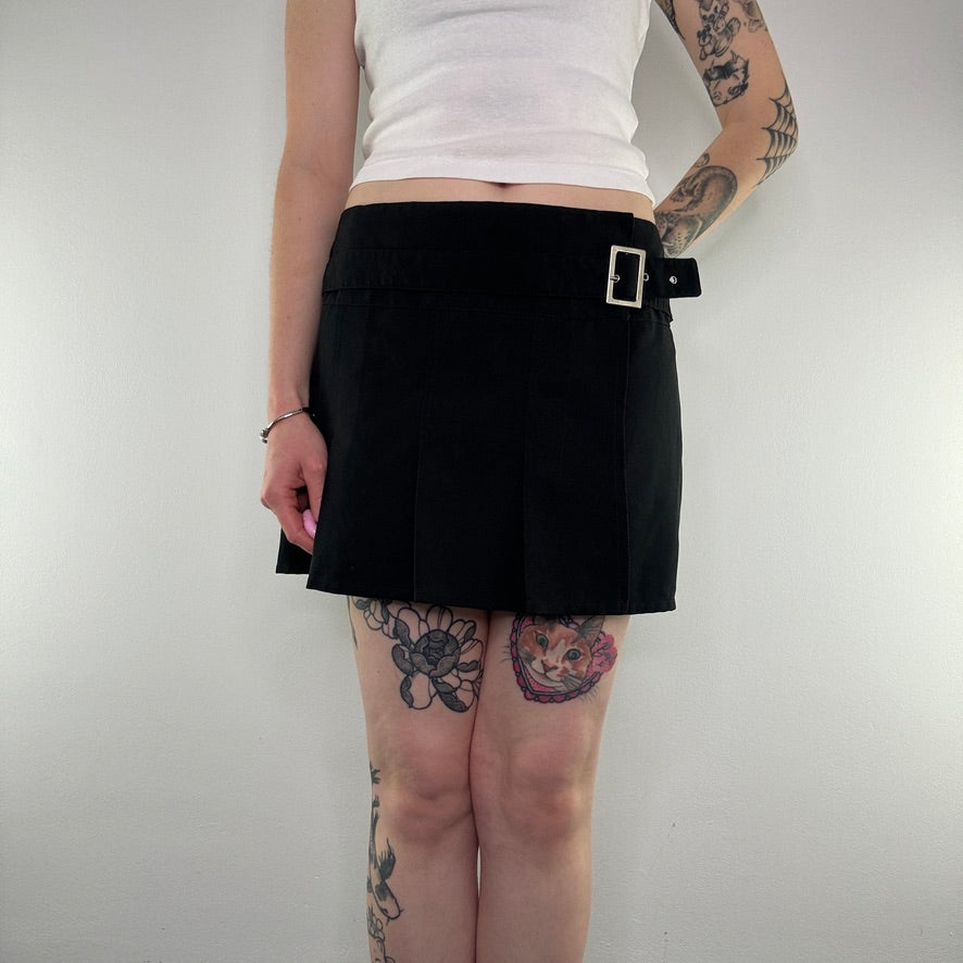 Y2K wrap pleated belted mini skirt