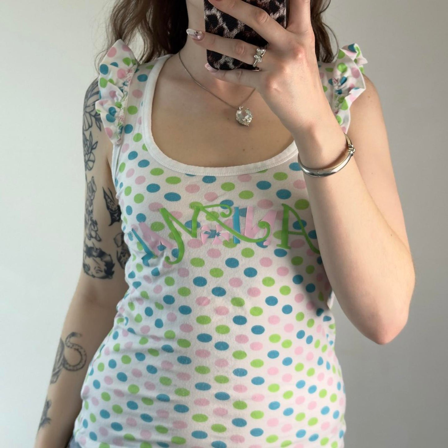 Y2K vintage Animal polka dot spotty frill tank top