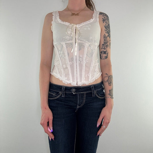 Y2K vintage coquette top boned hook and eye sheer corset