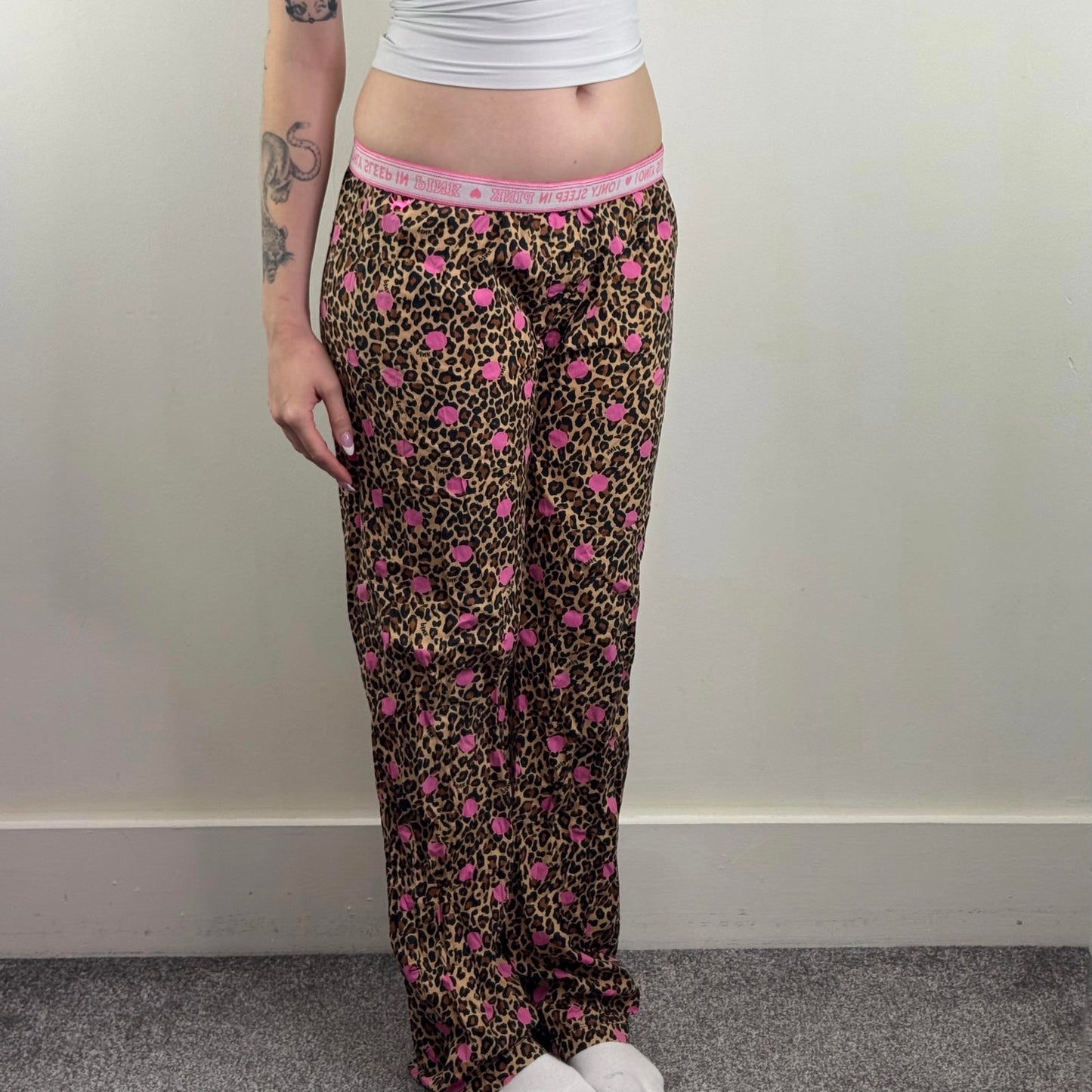 Vintage Victoria Secret PINK pyjama bottoms leopard print baggy polka dot