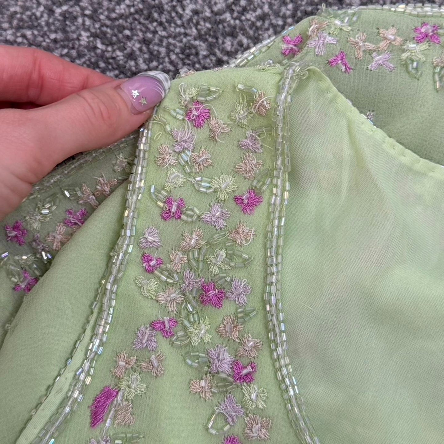 Y2K vintage 100% silk shell sleeveless blouse floral embroidered beaded sequin