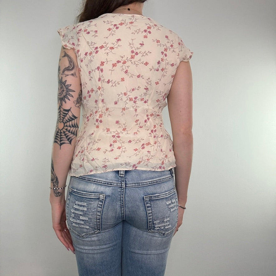 Y2K vintage cap sleeve ditsy floral top