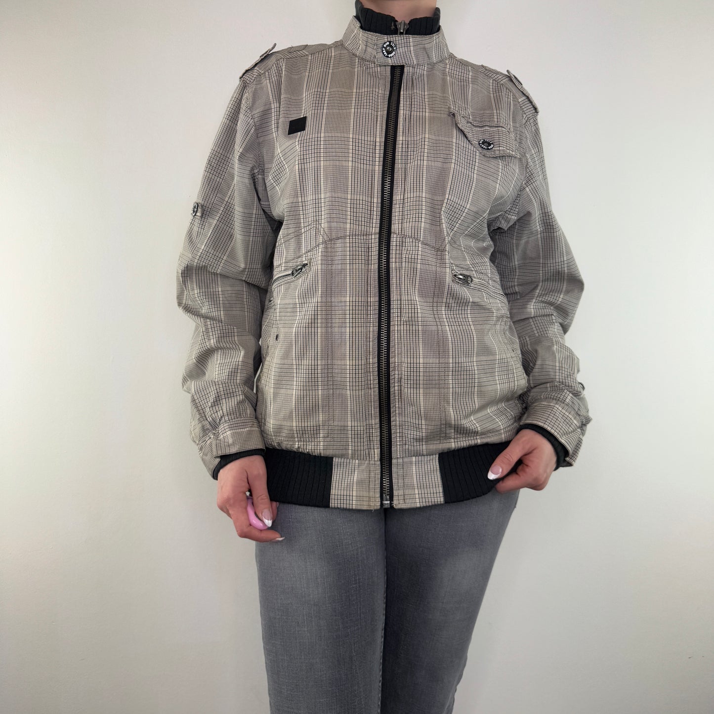 Y2K vintage tartan lightweight zip up jacket