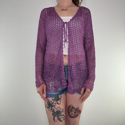 Y2K bow floral crochet cardigan