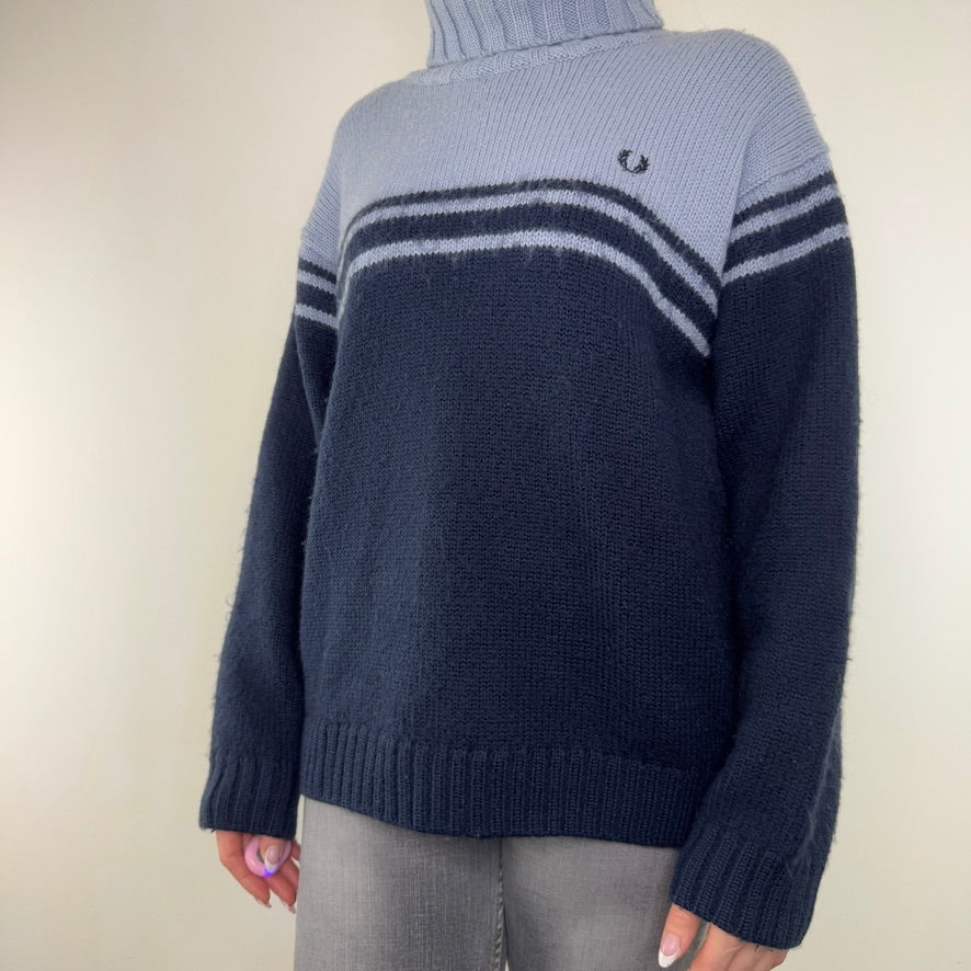 Vintage Fred Perry jumper roll neck turtleneck jumper stripe part wool