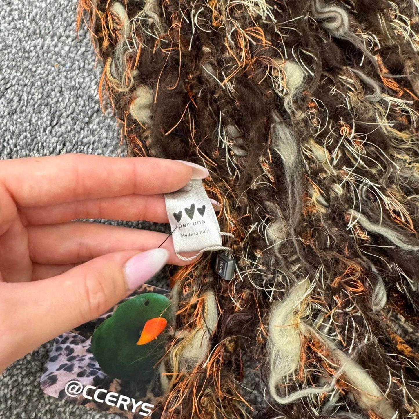 Y2K vintage Per Una wool blend scarf knit fluffy tassel brown cream orange