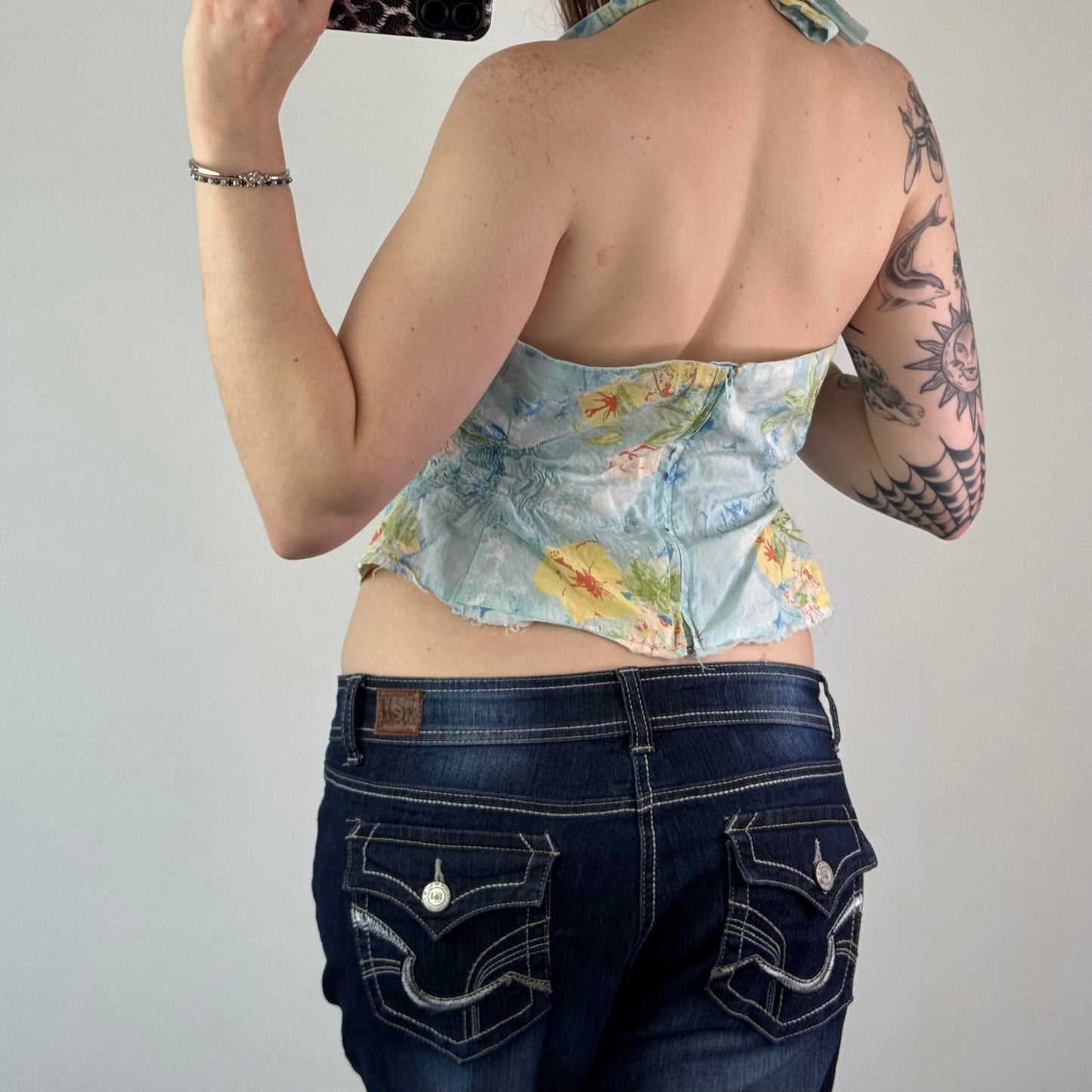 Y2K vintage hibiscus halter neck top floral summer coconut girl tropical- M