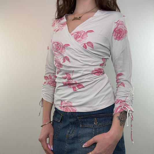 Y2K rose ruched slinky long sleeve top