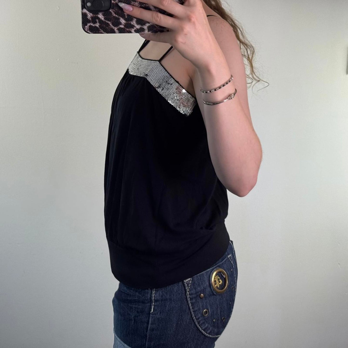 Y2K vintage sequin embellished cami top halter neck peplum clubbing party