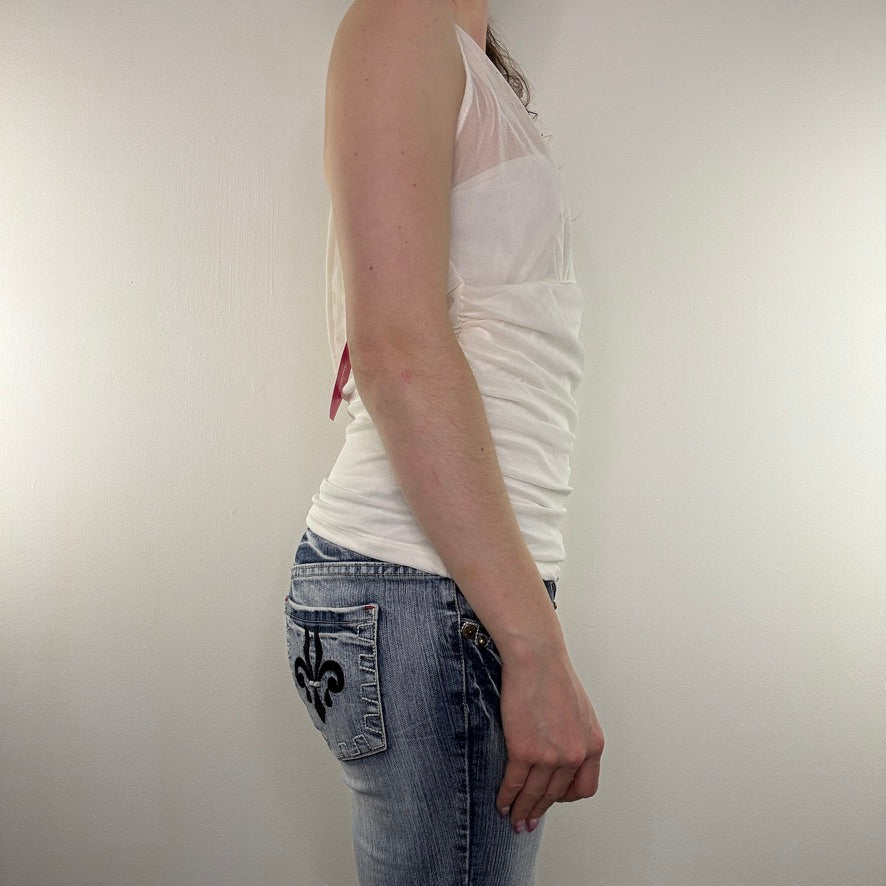 Y2K vintage halter neck top mesh ruched rave clubbing