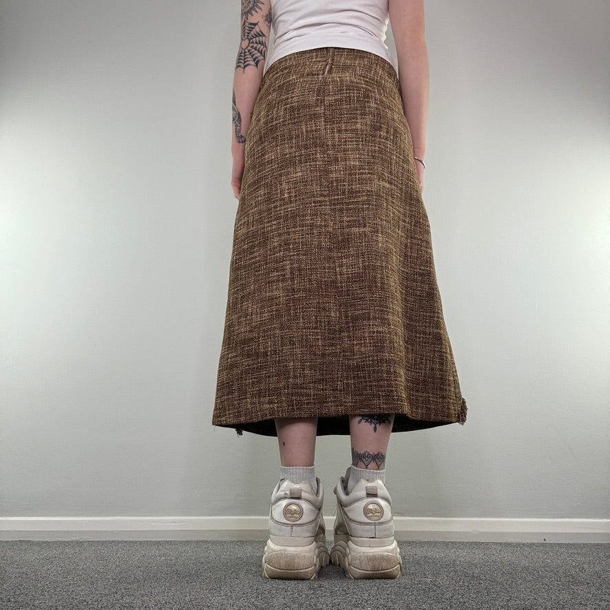 Y2K archive fraying check maxi skirt