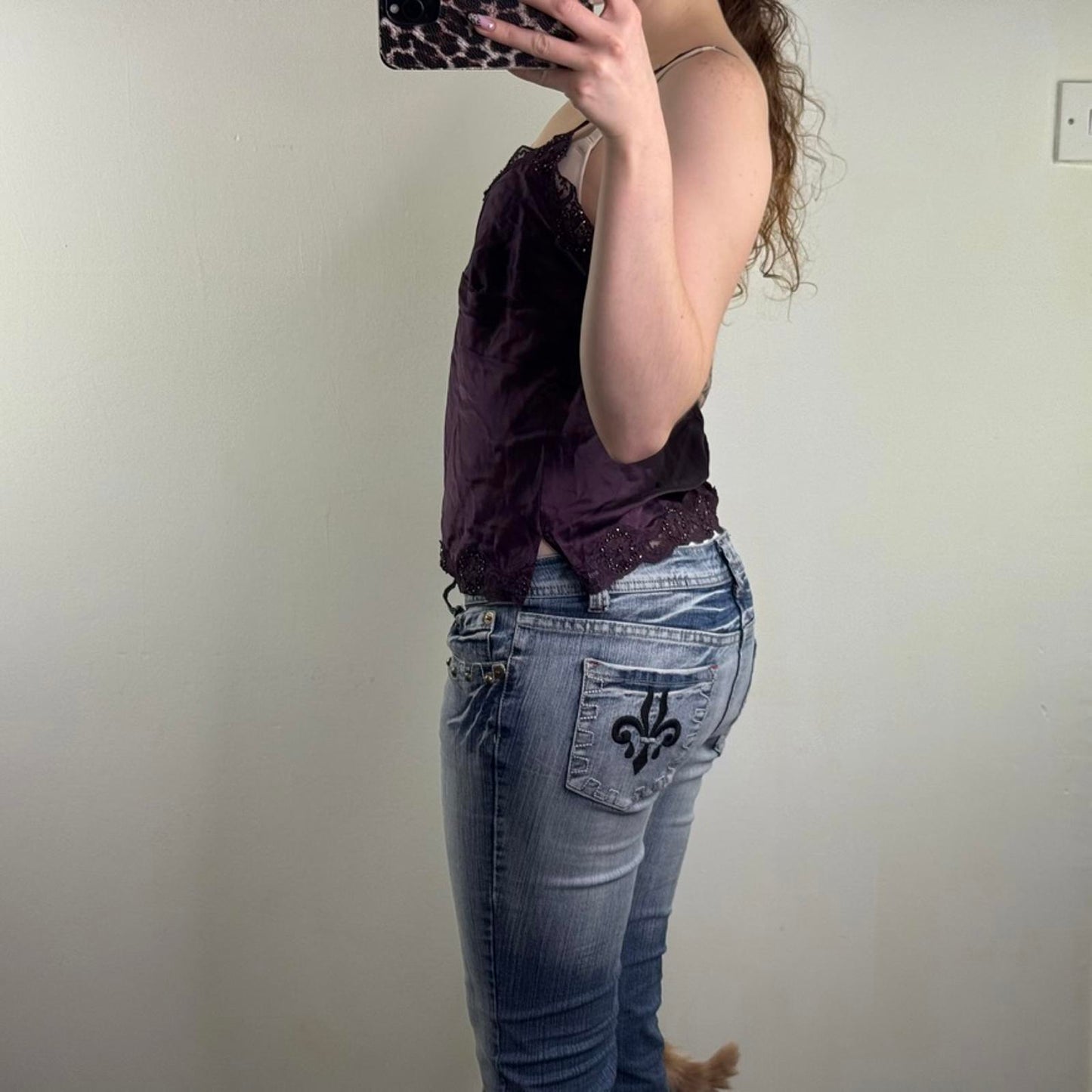 Y2K vintage 100% pure silk cami top beaded embellished lace trim strappy