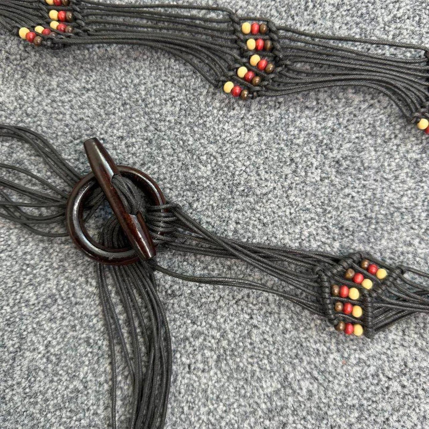 Y2K vintage O ring beaded wooden belt braided woven