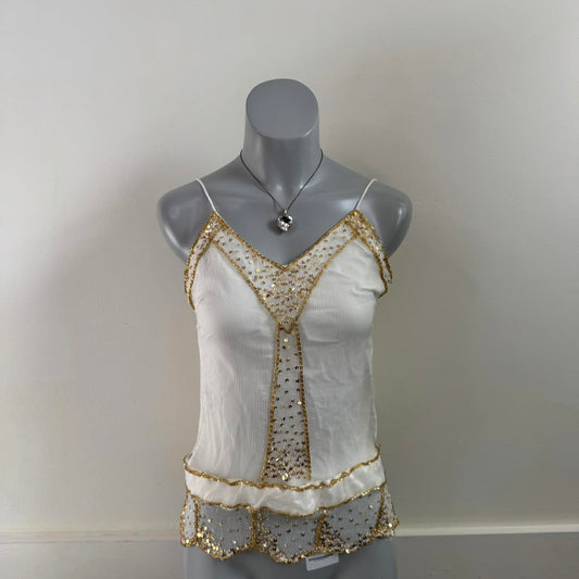 Y2K vintage XOXO sequin cami top beaded strappy double layer