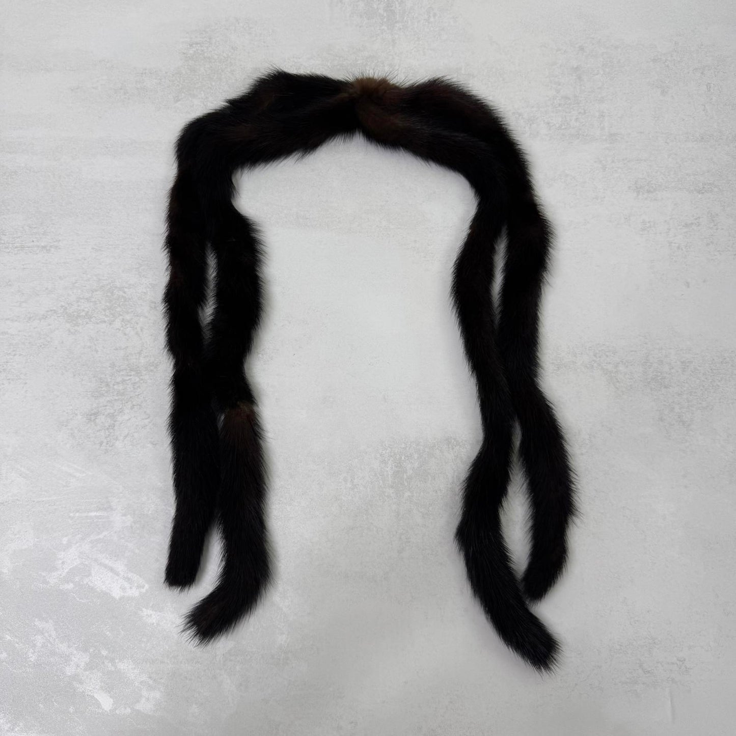 Y2K vintage genuine fur skinny thin scarf dark brown double