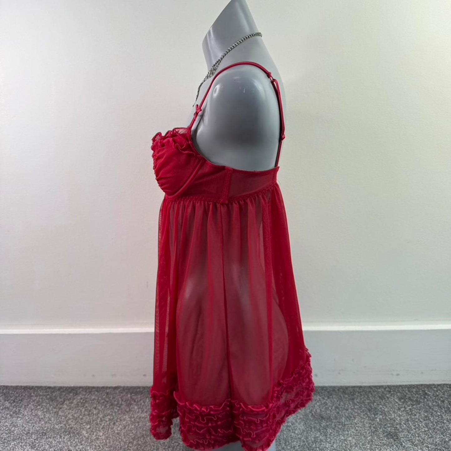 Y2K vintage Ann Summers mesh babydoll frilly underwired lightly padded bow red