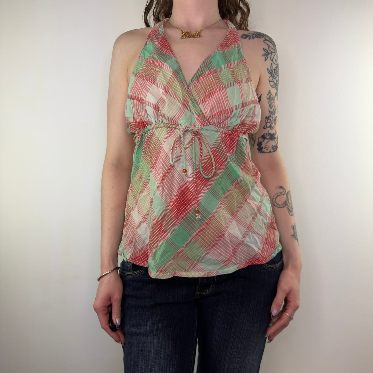 Y2K vintage tartan halter neck top