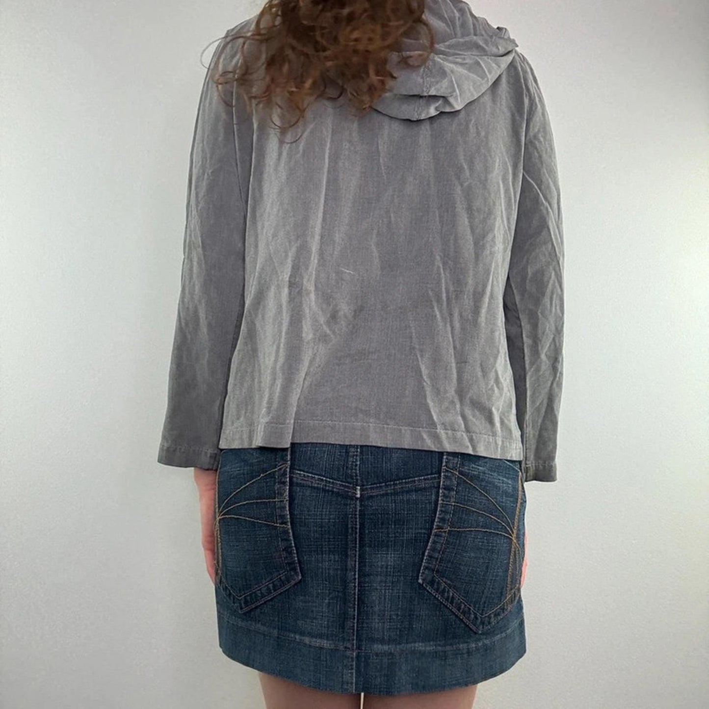 Y2K vintage archive zip up lightweight hoodie jacket grey with hood drawstring