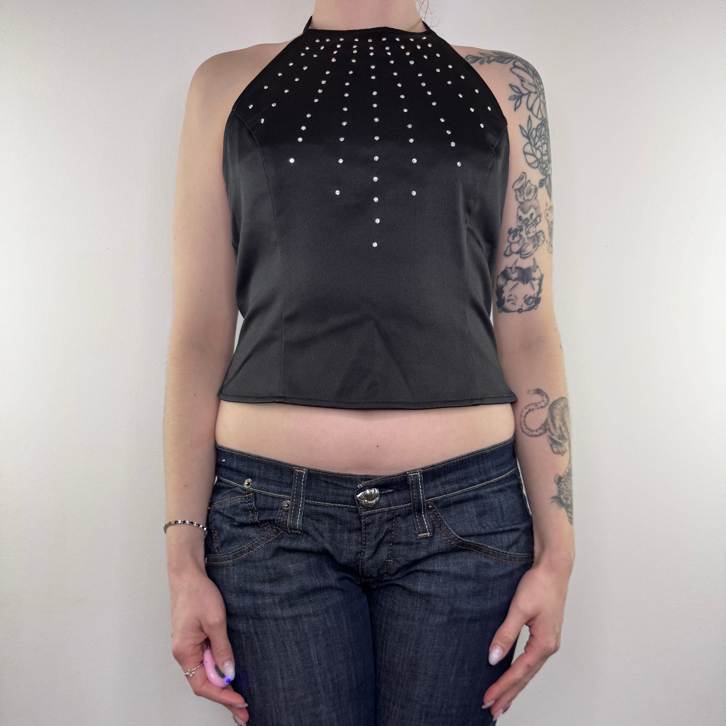 Y2K vintage rhinestone halter neck top