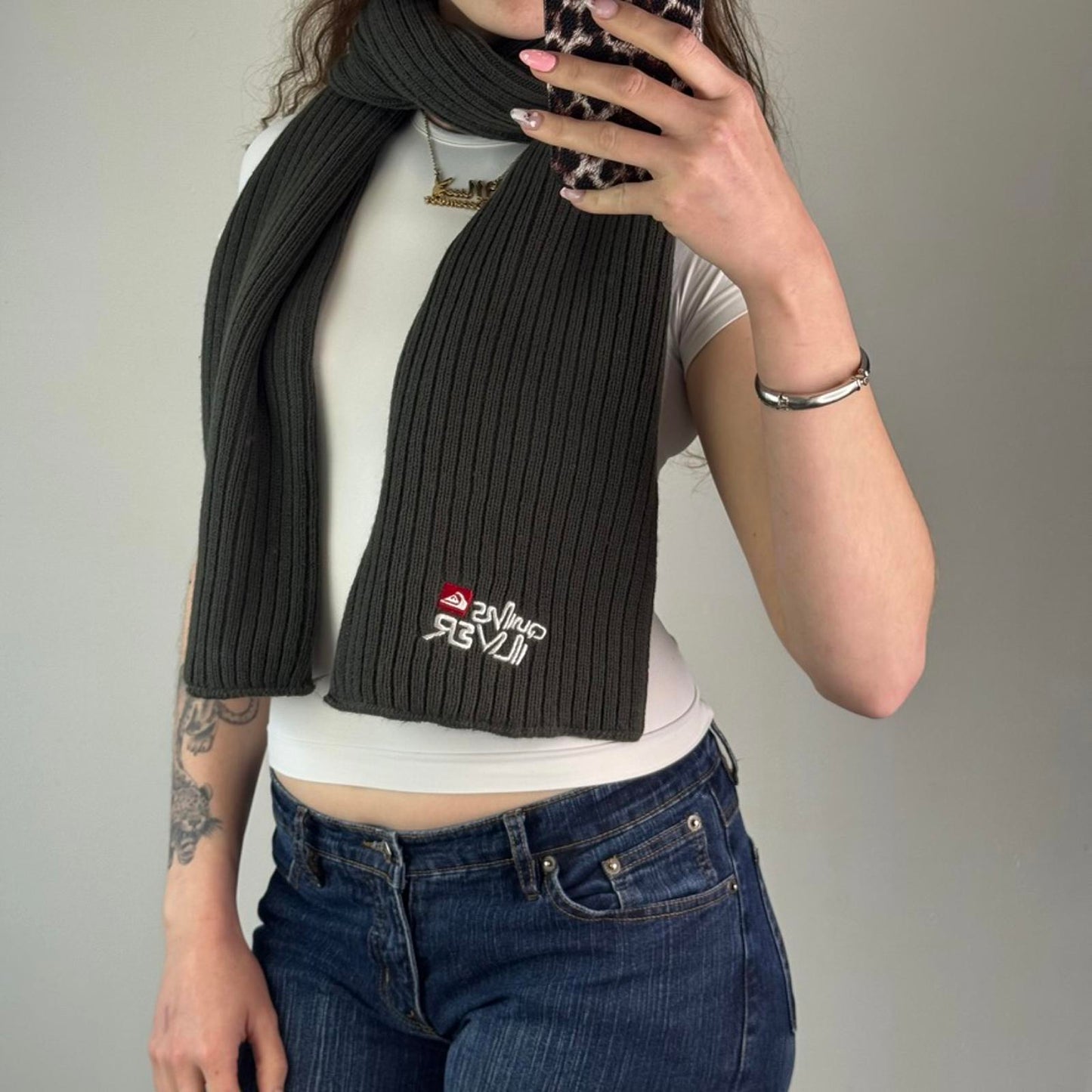 Y2K vintage Quiksilver chunky knit scarf ribbed logo