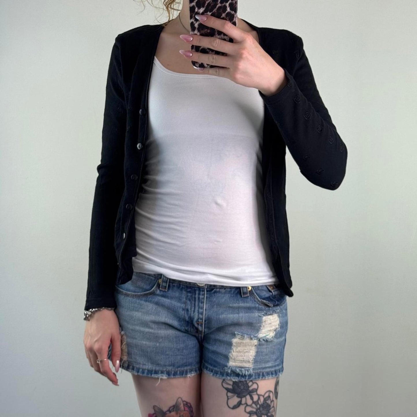 Y2K vintage button up rose embroidery cardigan v neck long sleeve floral black