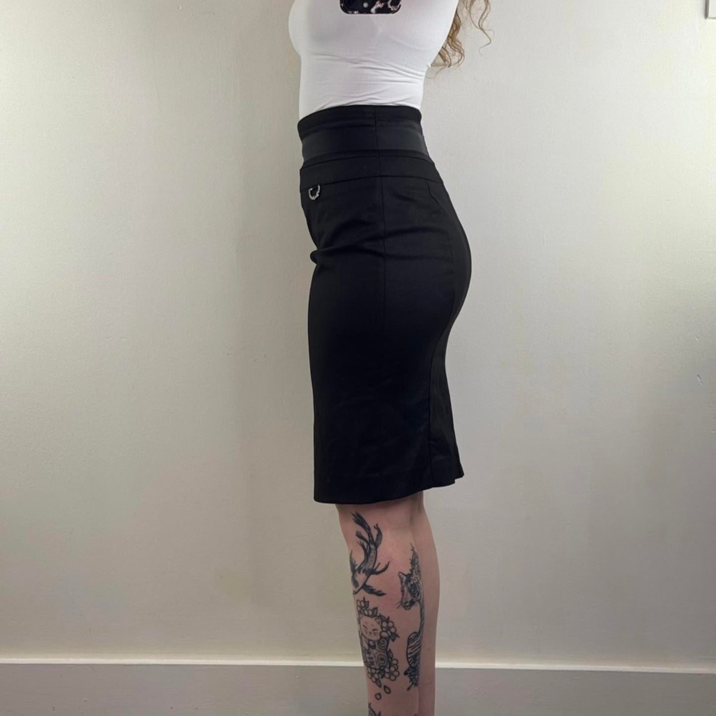 Y2K vintage River Island midi skirt office ruched fitted tailored thigh slit