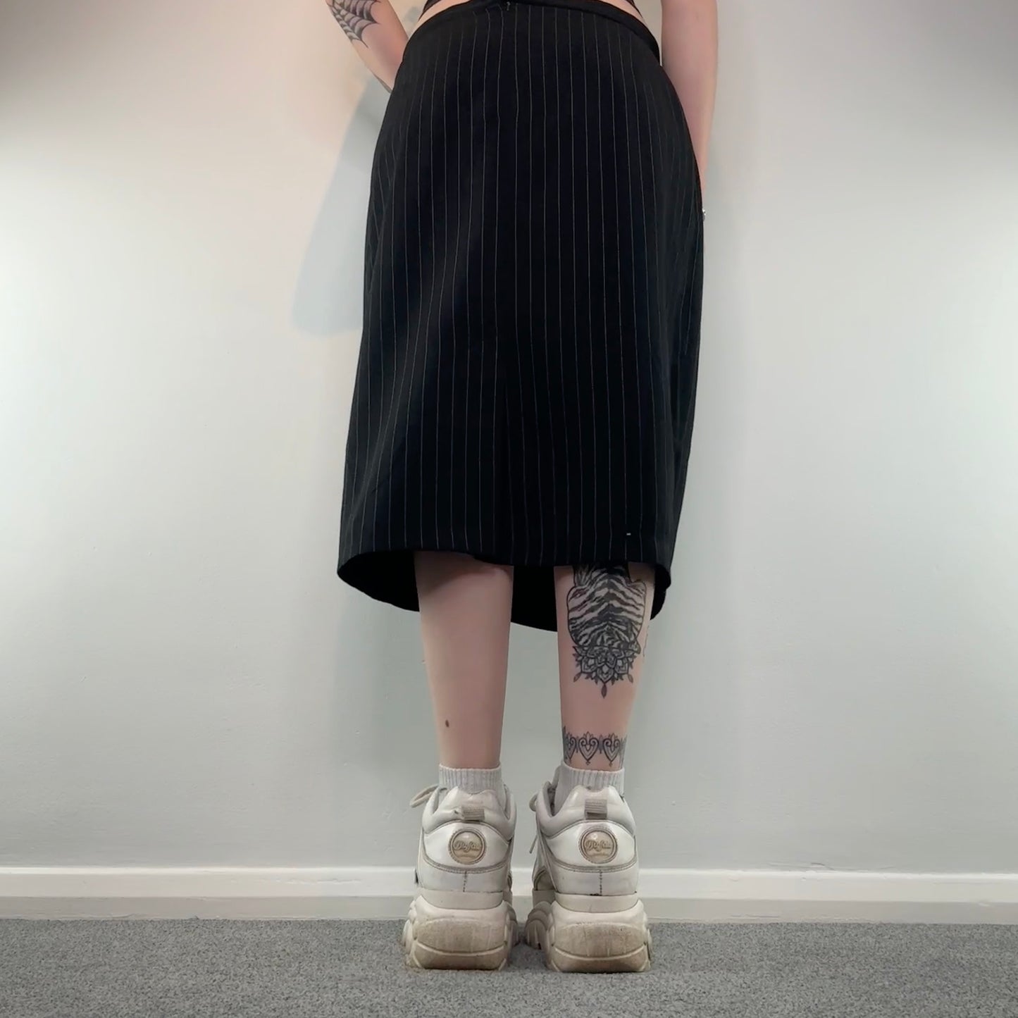 Y2K pinstripe midi skirt