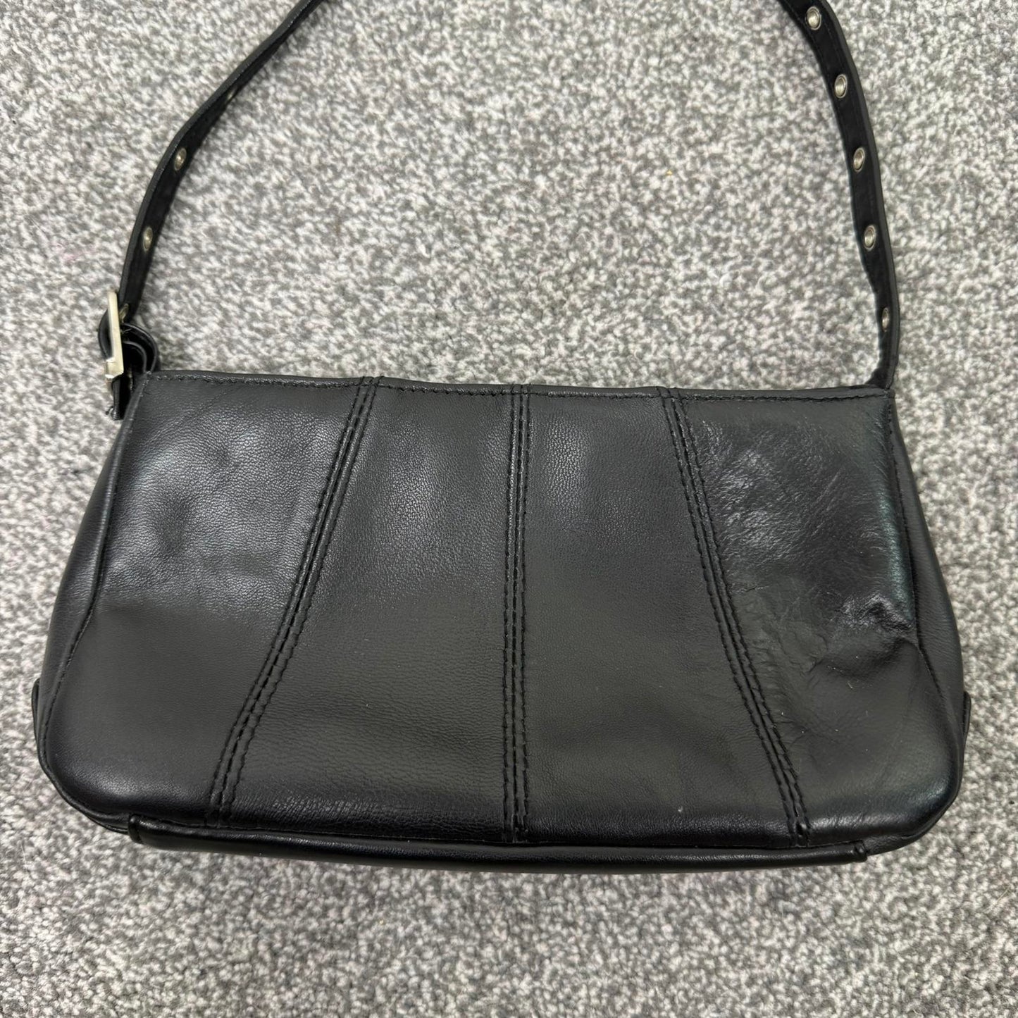 Y2K vintage studded faux leather mini shoulder bag small silver grommet black