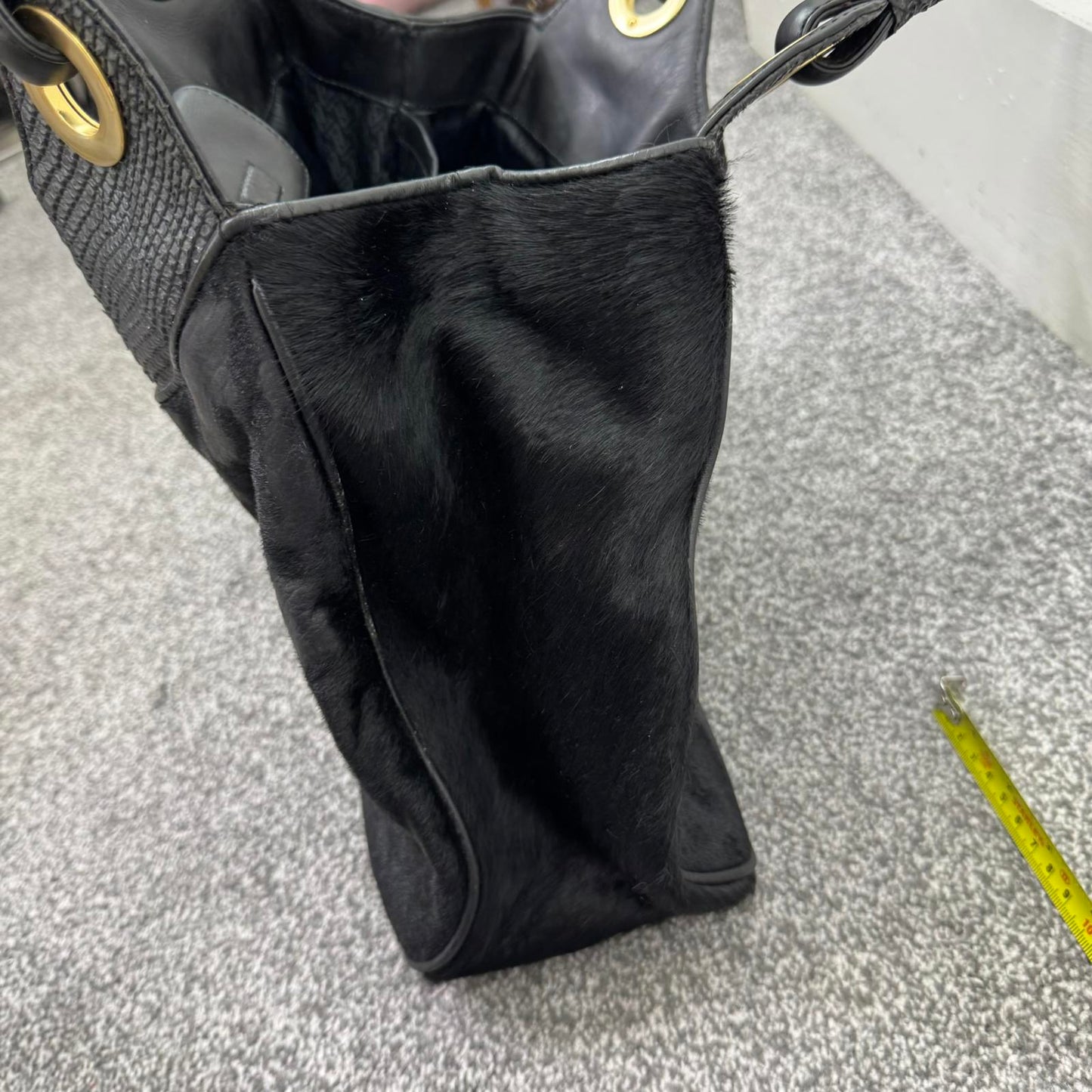 Y2K vintage genuine pony fur leather shoulder bag handbag croc print black gold