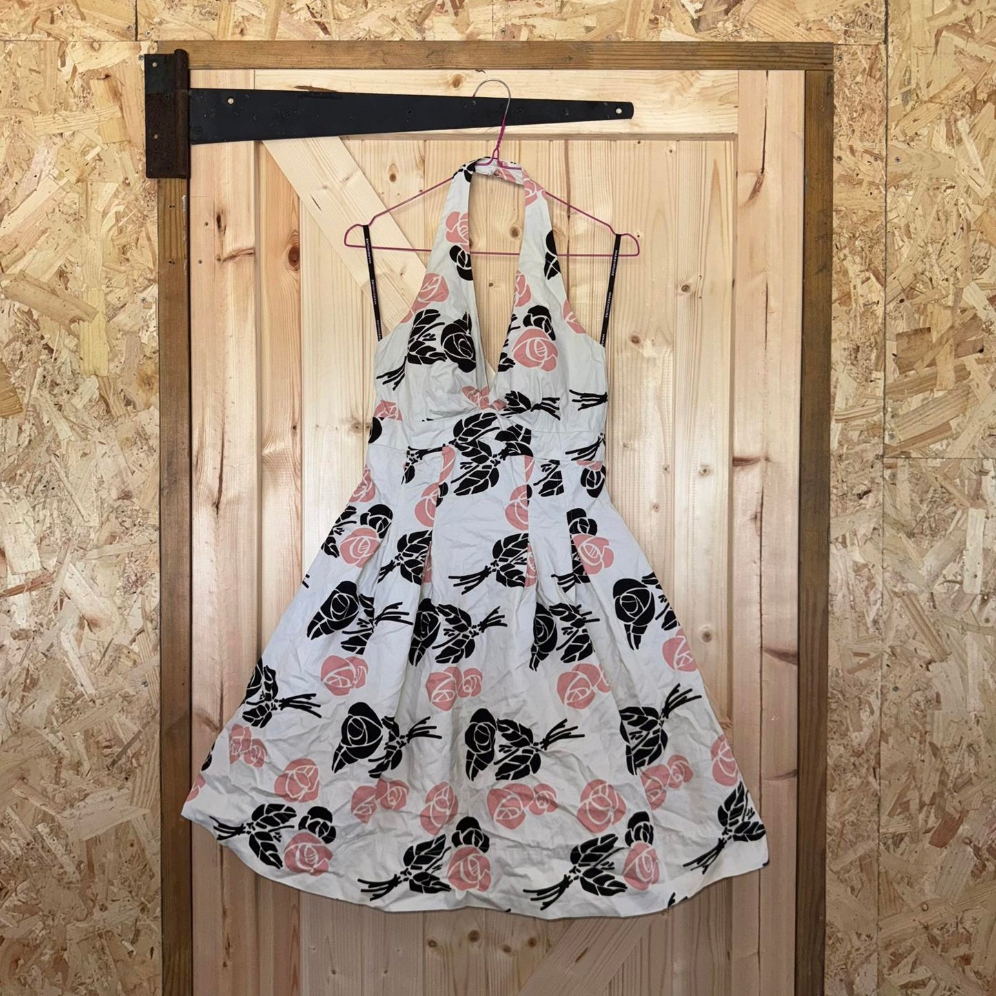 Y2K vintage gothic rose halter neck netted puffball midi dress floral v neck- 12