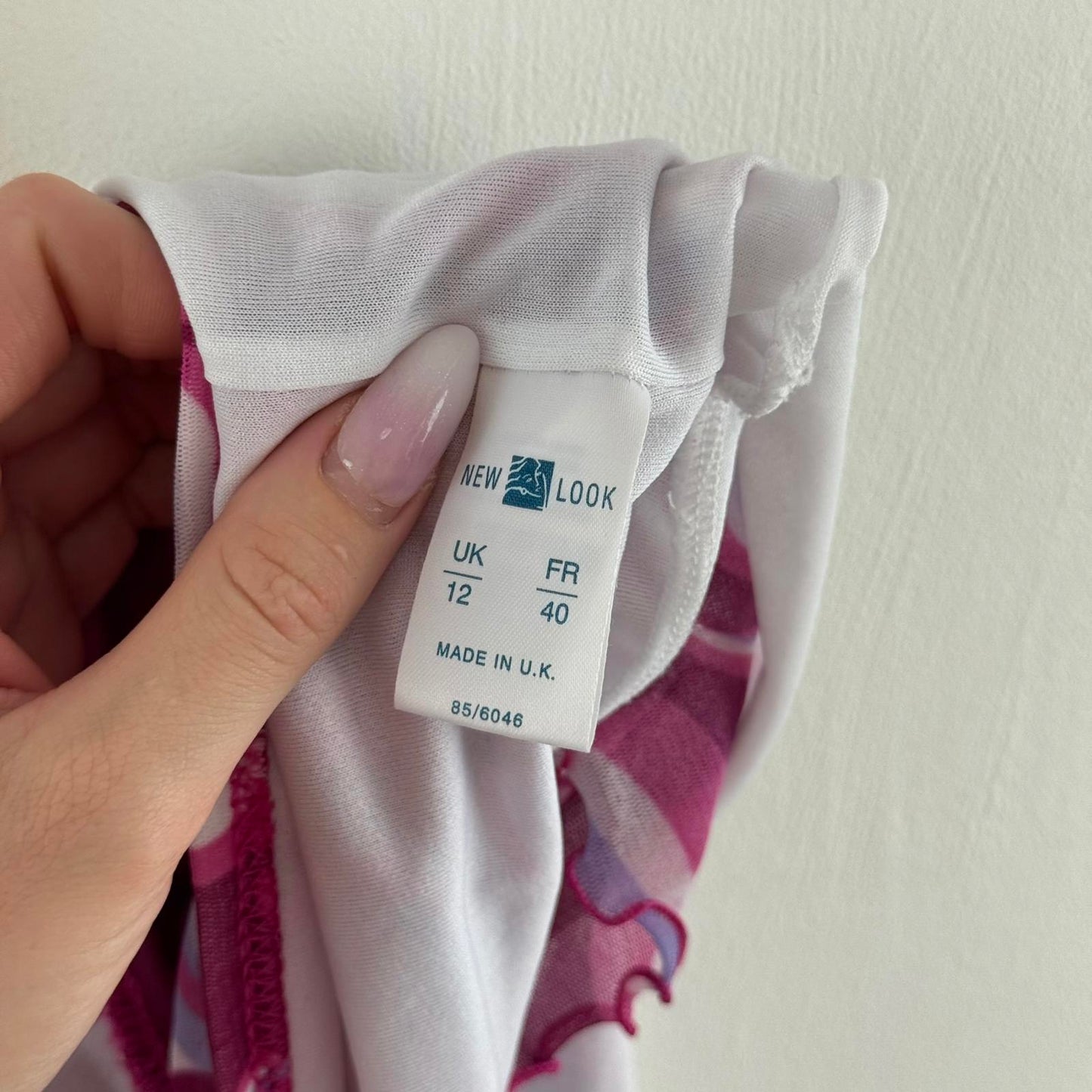 90s Y2K vintage mesh halter neck top double layer abstract circle pattern print