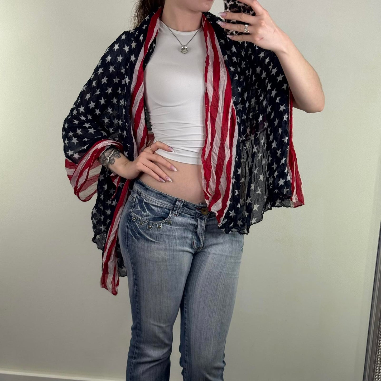 Y2K vintage USA large scarf shawl stars stripes red blue white America unisex