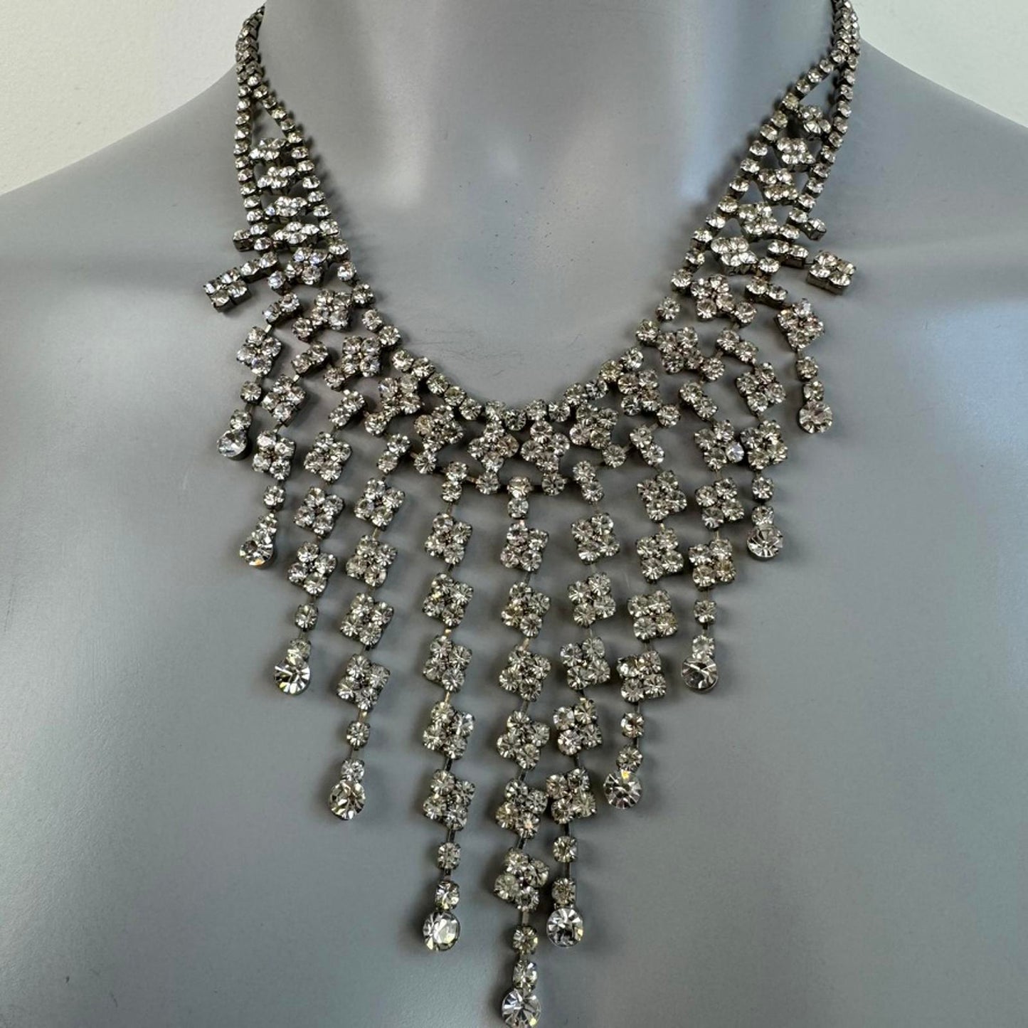 Y2K vintage faux diamond rhinestone statement necklace drop bib high neck