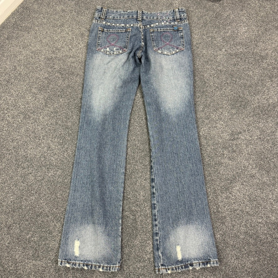 Y2K glitter bootcut faded low rise jeans