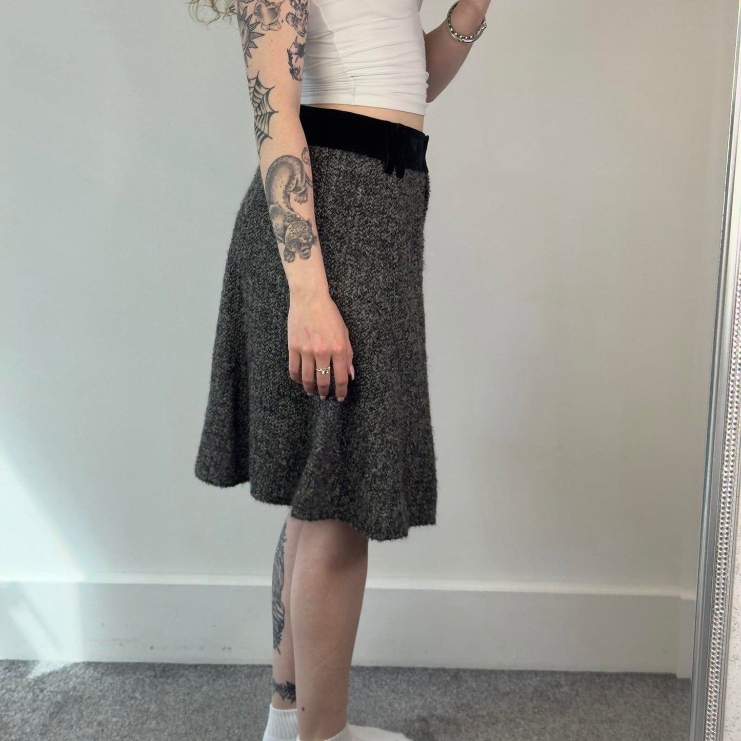 Armani Collezioni midi skirt wool a line velvet trim waistband office formal